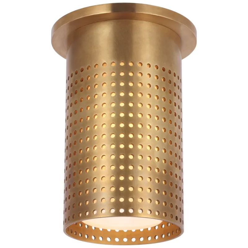 Kelly Wearstler Precision Short Monopoint Flush Mount in Antique-Burnished Brass with White Glass Ceiling Light W3.5" x H6.25"