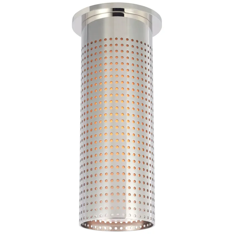 Kelly Wearstler Precision Tall Monopoint Flush Mount in Polished Nickel with White Glass Ceiling Light W3.5" x H10.25"
