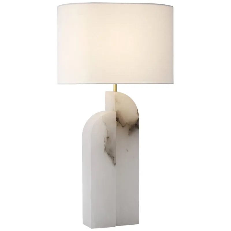 Kelly Wearstler Savoye Large Left Table Lamp in Alabaster with Linen Shade W18" x H34"