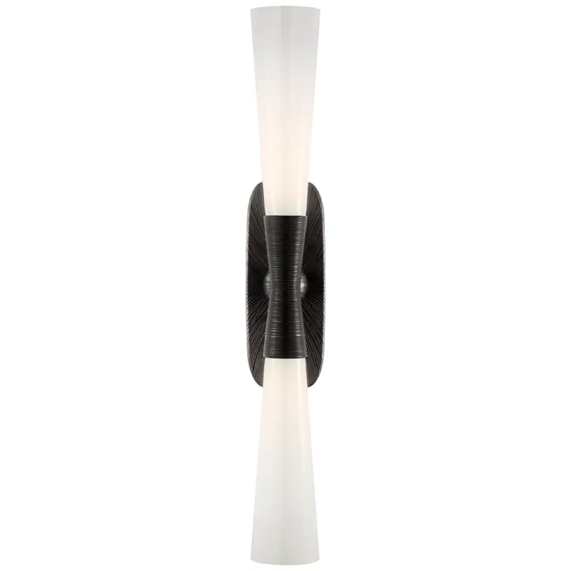 Kelly Wearstler Utopia 32" Double Bath Sconce in Aged Iron with White Glass Wall Light W4.75" x H32"
