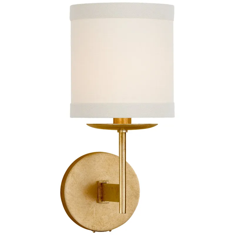 kate spade new york Walker Small Sconce in Gild with Cream Linen Shade Wall Light W5.5" x H12.25"