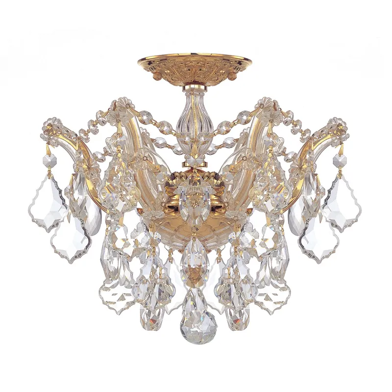 Maria Theresa 13.5'' Hand Cut Crystal Gold Semi Flush Mount Gold 13.5"W x 11.5"H x 13.5"D