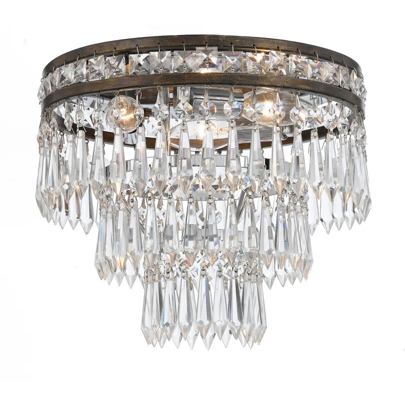 Mercer 12'' Hand Cut Crystal English Bronze Flush Mount Bronze 12"W x 9.25"H x 12"D