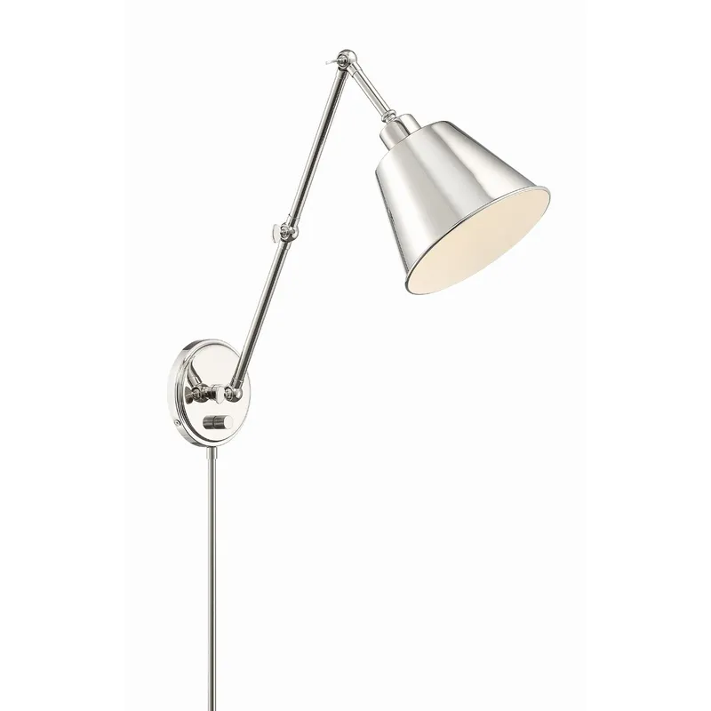 Mitchell 7.25'' Polished Nickel Task Sconce Silver 7.25"W x 13"H x 24.5"D
