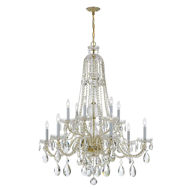 Traditional Crystal 37.5'' Hand Cut Crystal Polished Brass Chandelier Gold 37.5"W x 48"H x 37.5"D