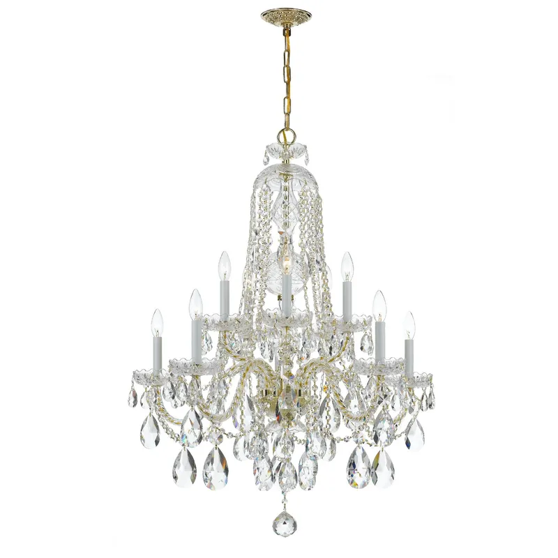 Traditional Crystal 32'' Hand Cut Crystal Polished Brass Chandelier Gold 32"W x 36"H x 32"D