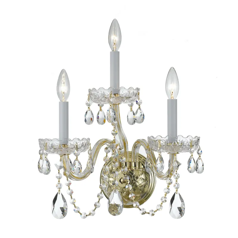 Traditional Crystal 15'' Hand Cut Crystal Polished Brass Sconce Gold 15"W x 16"H x 8"D