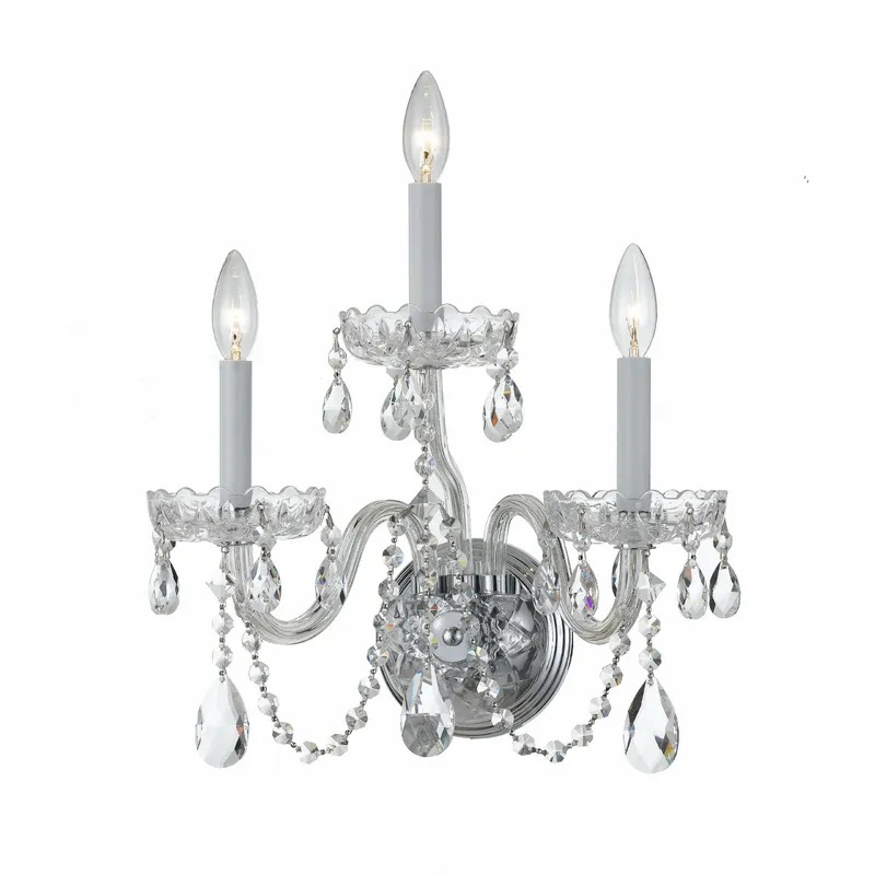 Traditional Crystal 15'' Hand Cut Crystal Polished Chrome Sconce Silver 15"W x 16"H x 8"D