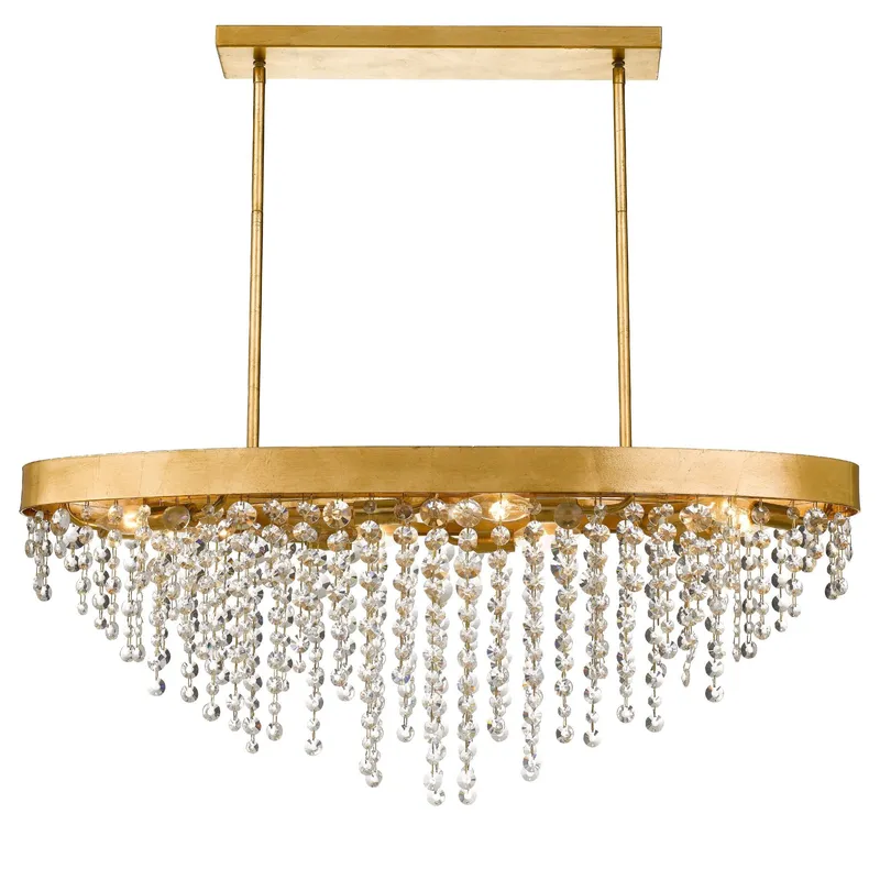 Winham 36'' Hand Cut Crystal Antique Gold Linear Oval Chandelier Gold 36"W x 14"H x 10"D