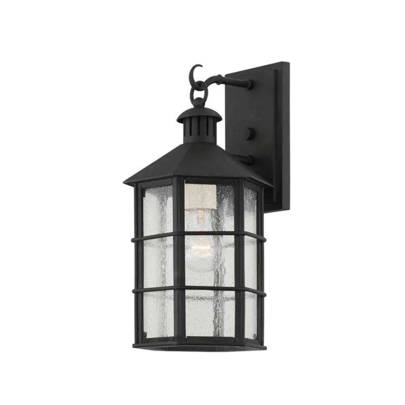 Lake County 1-Light Exterior Wall Sconce in French Iron by Mark D. Sikes 8W x 14.75H