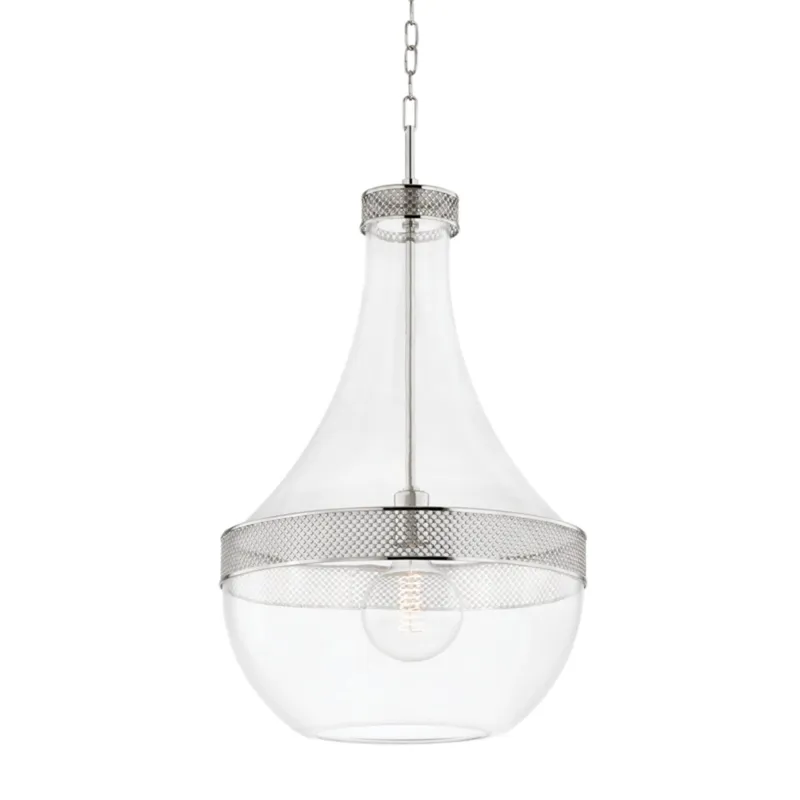 Hagen 1-Light Pendant in Polished Nickel 17.5W x 32H