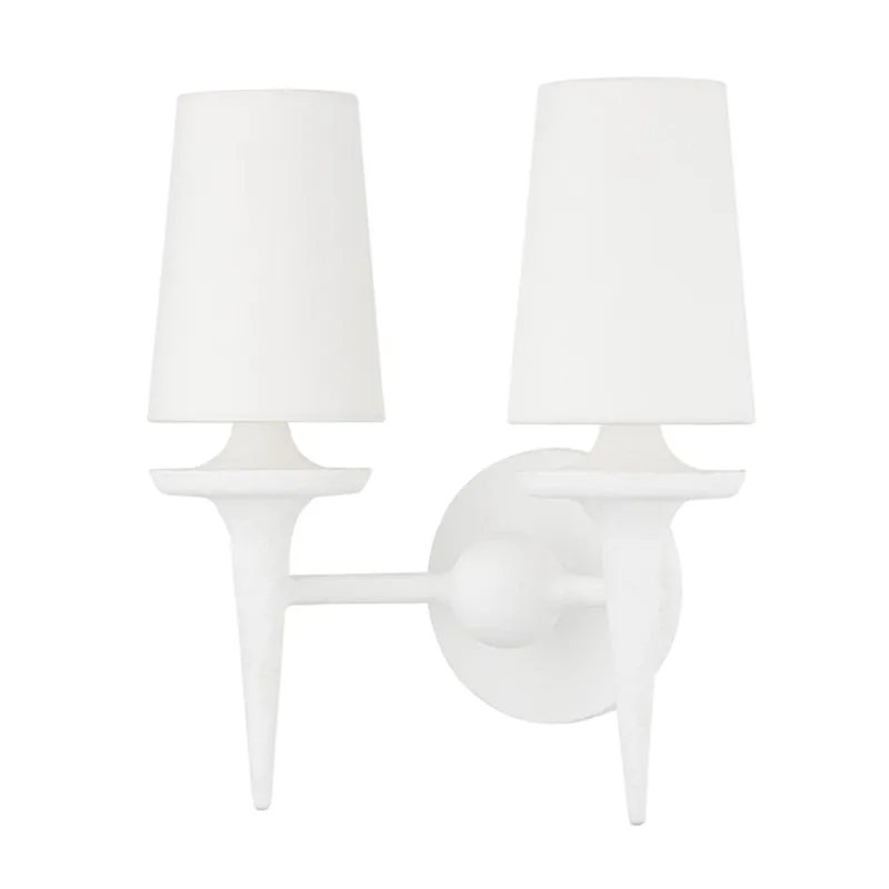 Torch 2-Light Wall Sconce in White Plaster 13.5W x 15.5H