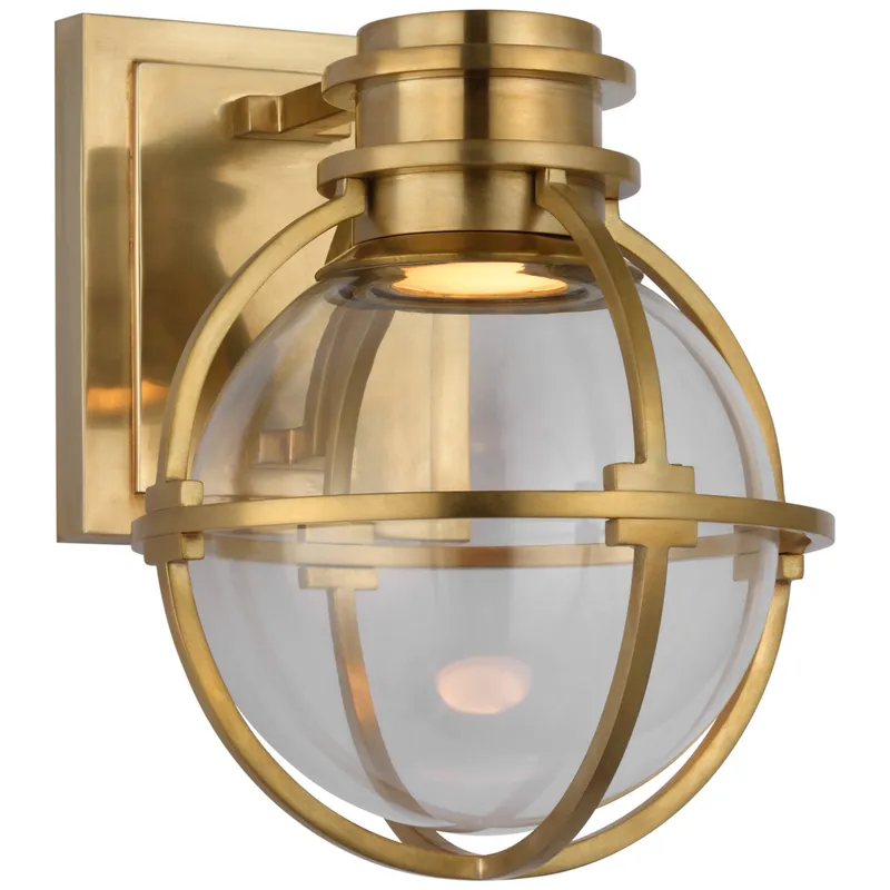 Chapman & Myers Gracie Single Sconce in Antique-Burnished Brass with Clear Glass Wall Light W6.5" x H8.5"