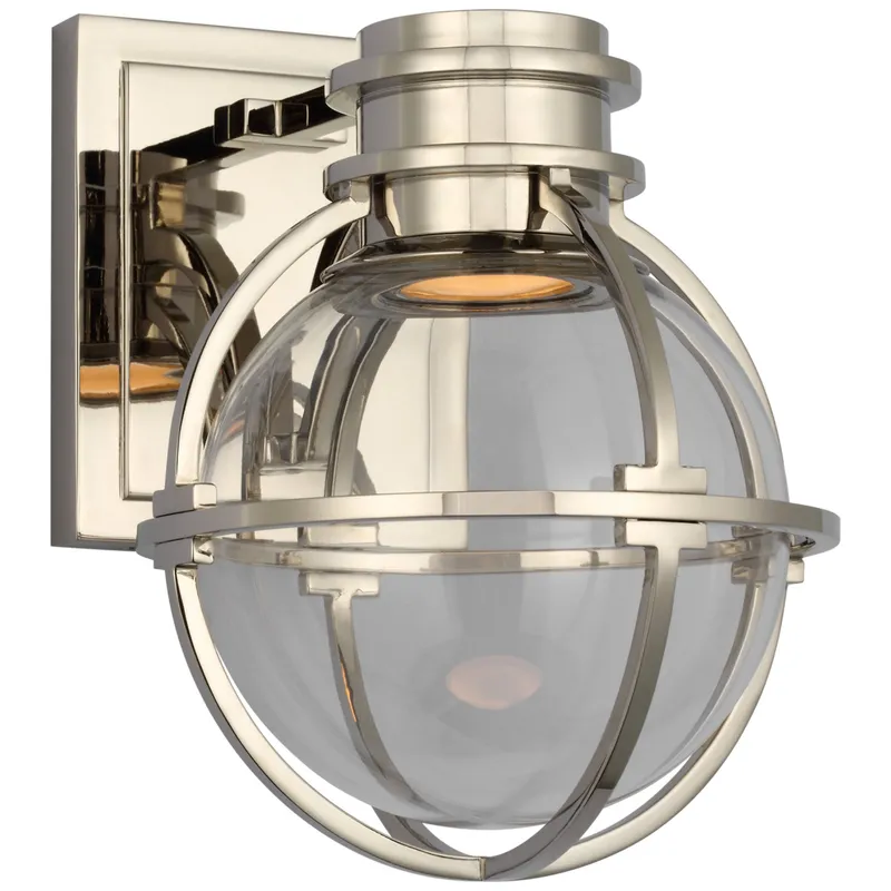 Chapman & Myers Gracie Single Sconce in Polished Nickel with Clear Glass Wall Light W6.5" x H8.5"