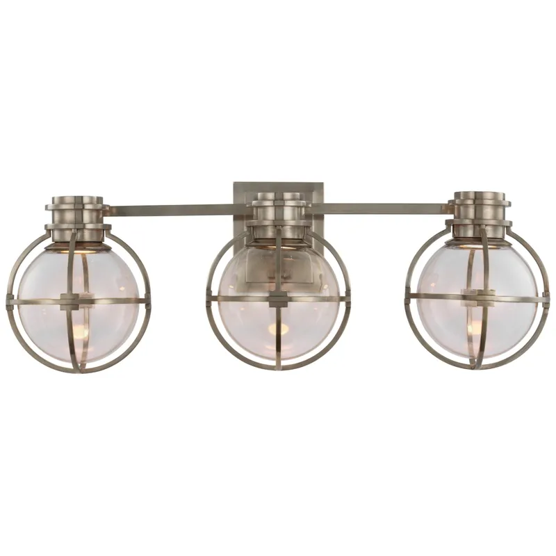 Chapman & Myers Gracie Triple Sconce in Antique Nickel with Clear Glass Wall Light W24.25" x H8.5"