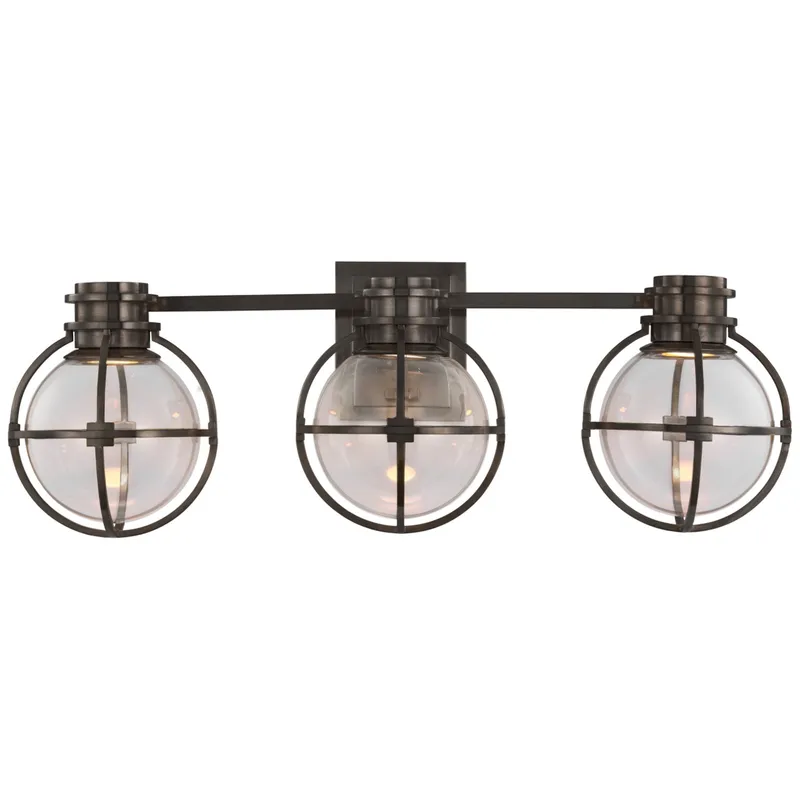 Chapman & Myers Gracie Triple Sconce in Bronze with Clear Glass Wall Light W24.25" x H8.5"