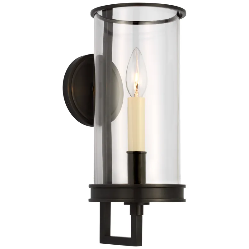 Chapman & Myers Glendon Small Hurricane Sconce in Bronze with Clear Glass Wall Light W5.75" x H14.5"