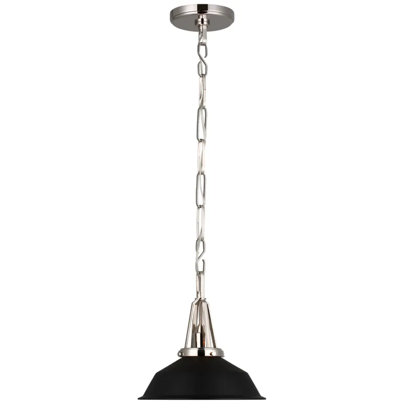 Chapman & Myers Layton 10" Pendant in Polished Nickel with Matte Black Shade Ceiling Light W10" x H9.5"