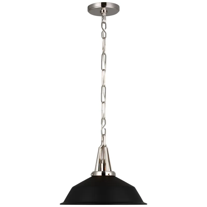Chapman & Myers Layton 14" Pendant in Polished Nickel with Matte Black Shade Ceiling Light W14" x H11.5"