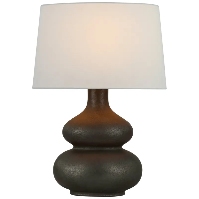 Chapman & Myers Lismore Medium Table Lamp in Stained Black Metallic with Linen Shade W17" x H23.75"