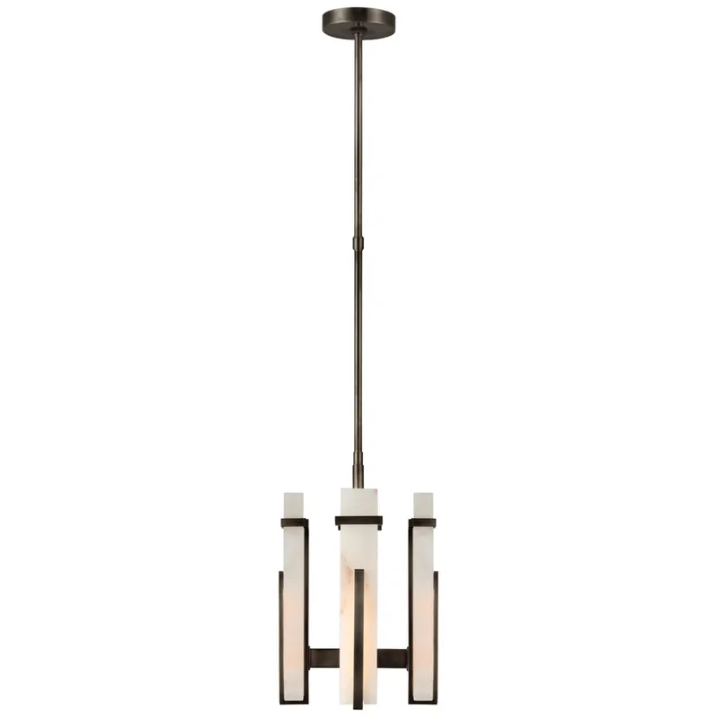 Ian K. Fowler Malik Small Chandelier in Bronze with Alabaster Ceiling Light W12"