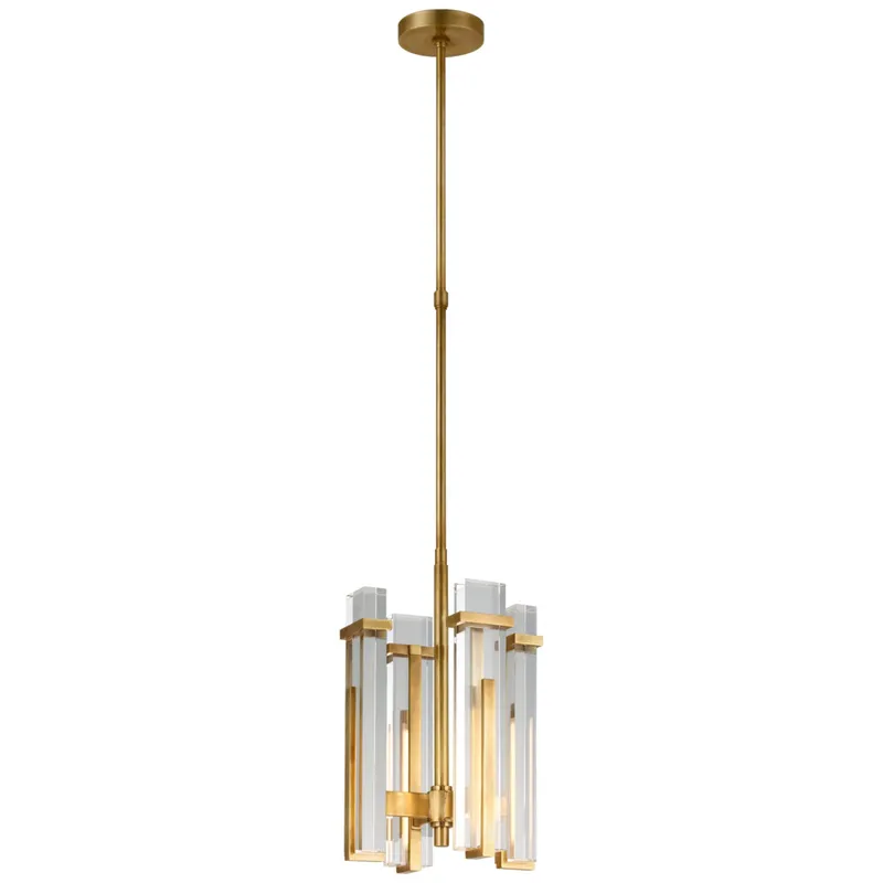 Ian K. Fowler Malik Small Chandelier in Hand-Rubbed Antique Brass with Crystal Ceiling Light W12"