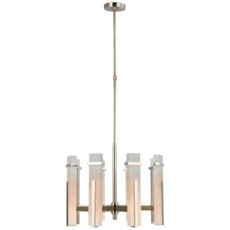 Ian K. Fowler Malik Medium Chandelier in Polished Nickel with Alabaster Ceiling Light W24"