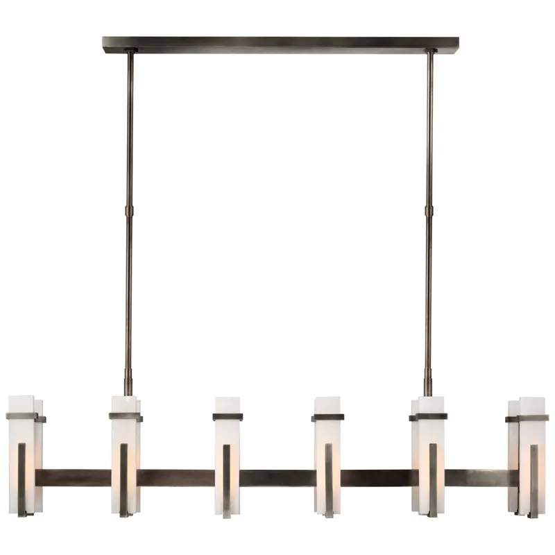 Ian K. Fowler Malik Large Linear Chandelier in Bronze with Alabaster Ceiling Light W54.75" x 10.25"