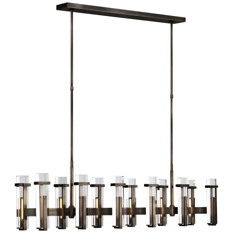 Ian K. Fowler Malik Large Linear Chandelier in Bronze with Crystal Ceiling Light W54.75" x 10.25"
