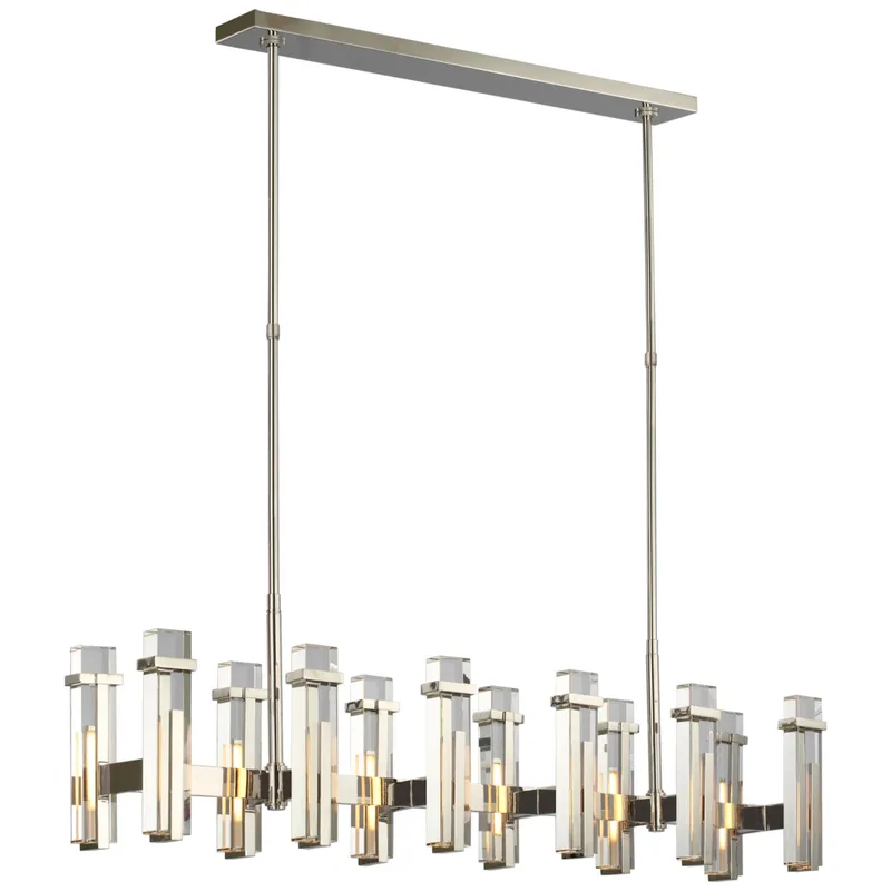 Ian K. Fowler Malik Large Linear Chandelier in Polished Nickel with Crystal Ceiling Light W54.75" x 10.25"