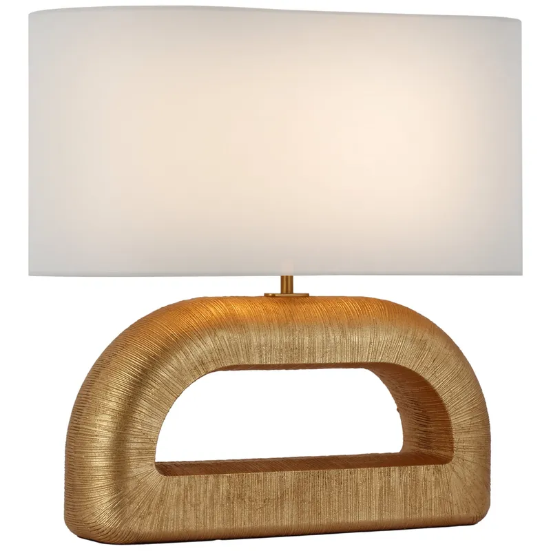 Kelly Wearstler Utopia Combed Console Lamp in Gild with Linen Shade Table Lamp W20" x H20"