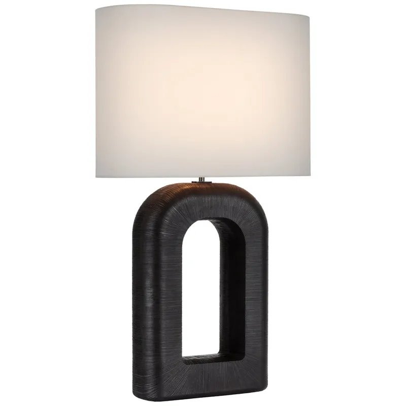 Kelly Wearstler Utopia Large Combed Table Lamp in Aged Iron with Linen Shade W20" x H33.5"