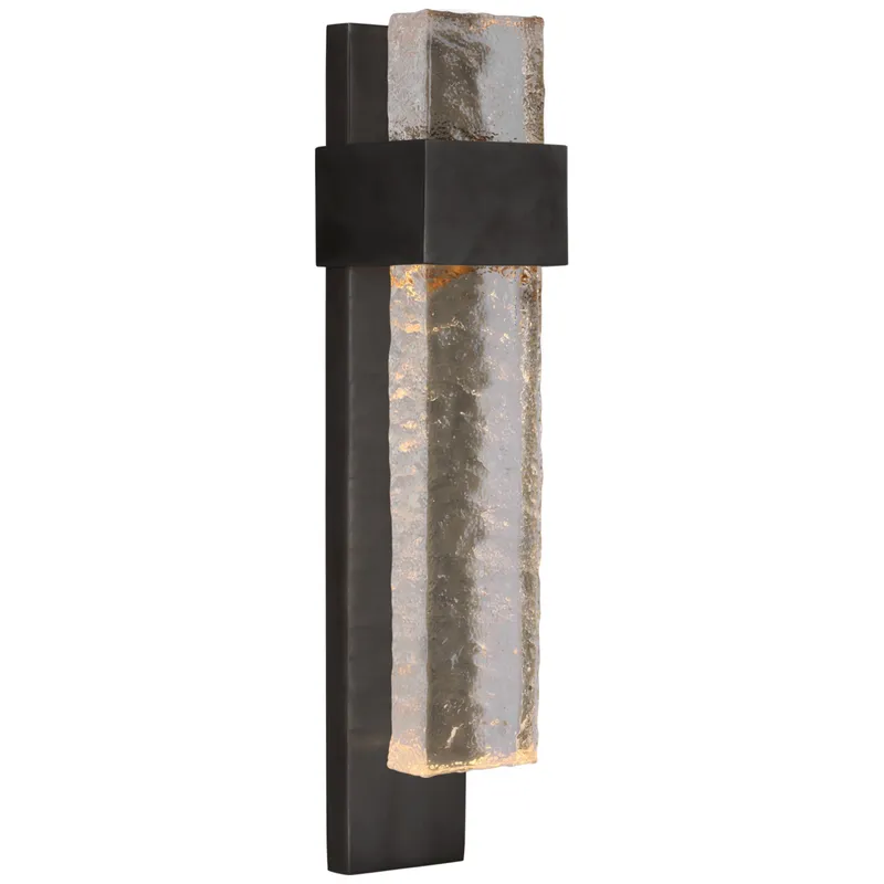 Marie Flanigan Brock Medium Sconce in Bronze and Clear Wavy Glass Wall Light W3" x H14"
