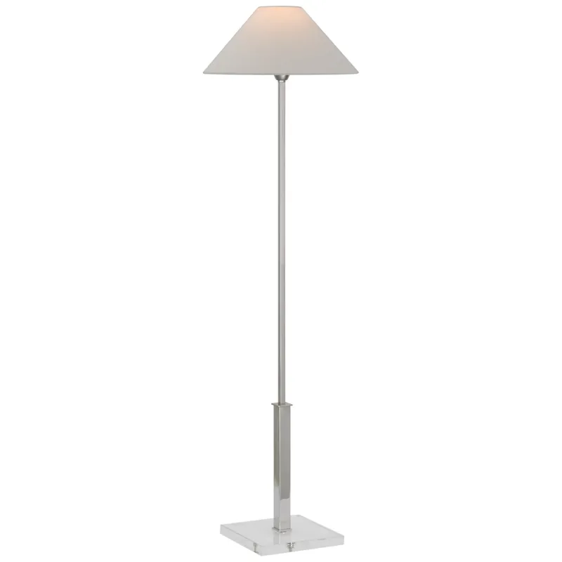 J. Randall Powers Asher Floor Lamp in Polished Nickel and Crystal with Linen Shade W14" x H46" - 55"