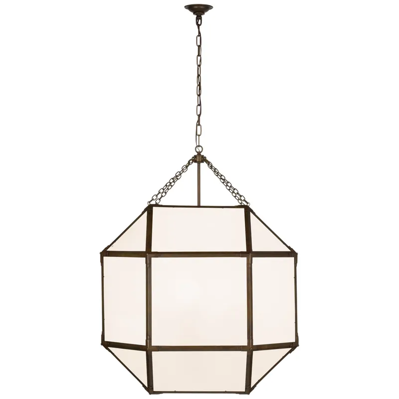 Suzanne Kasler Morris Grande Lantern in Antique Zinc with White Glass Ceiling Light W30.5" x H39.25"