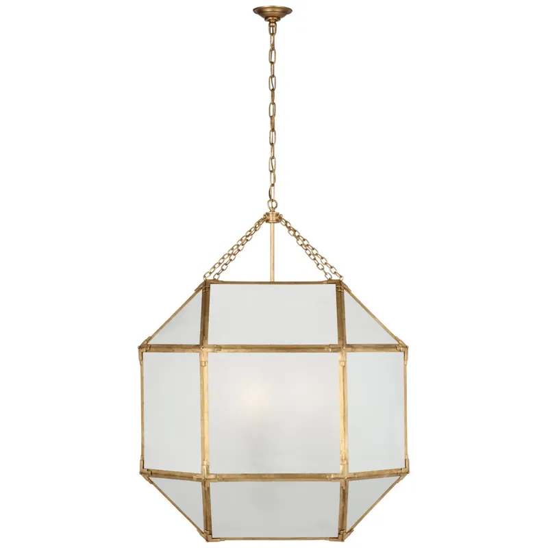 Suzanne Kasler Morris Grande Lantern in Gilded Iron with Frosted Glass Ceiling Light W30.5" x H39.25"