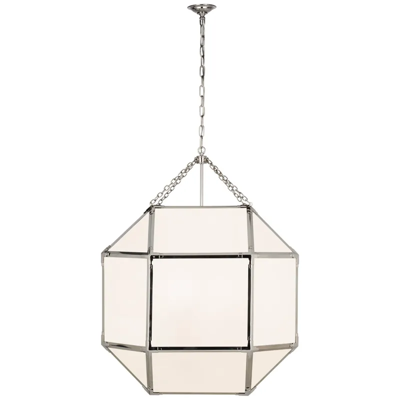 Suzanne Kasler Morris Grande Lantern in Polished Nickel with White Glass Ceiling Light W30.5" x H39.25"