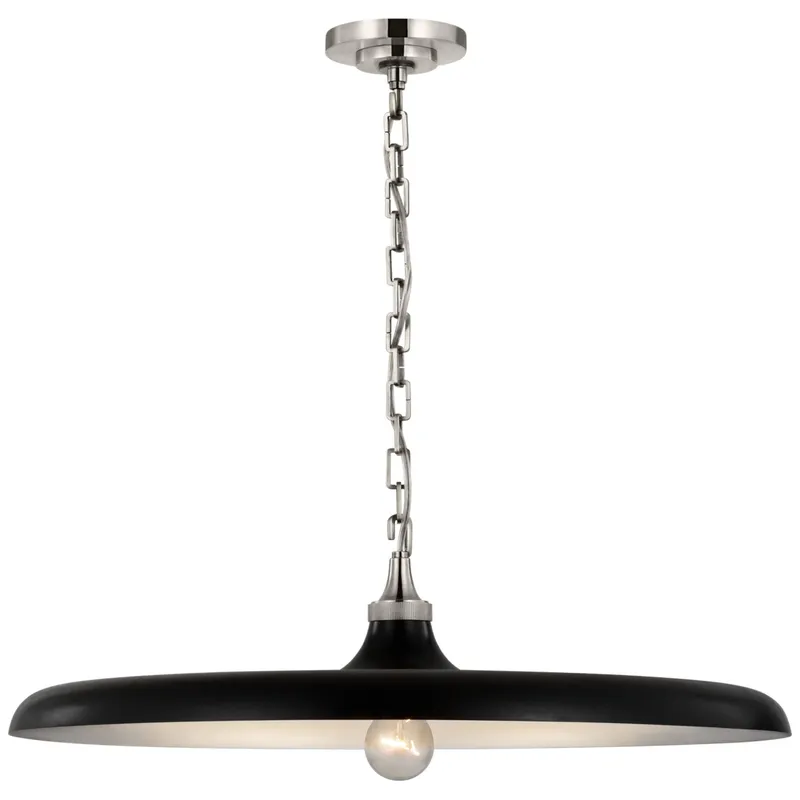 Thomas O'Brien Piatto Large Pendant in Polished Nickel with Aged Iron Shade Ceiling Light W24" x H7"