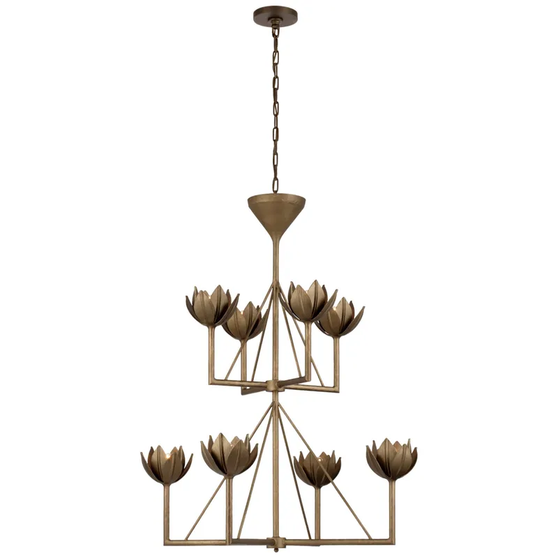 Julie Neill Alberto Medium Two Tier Chandelier in Antique Bronze Leaf Ceiling Light W35.5" x H43"