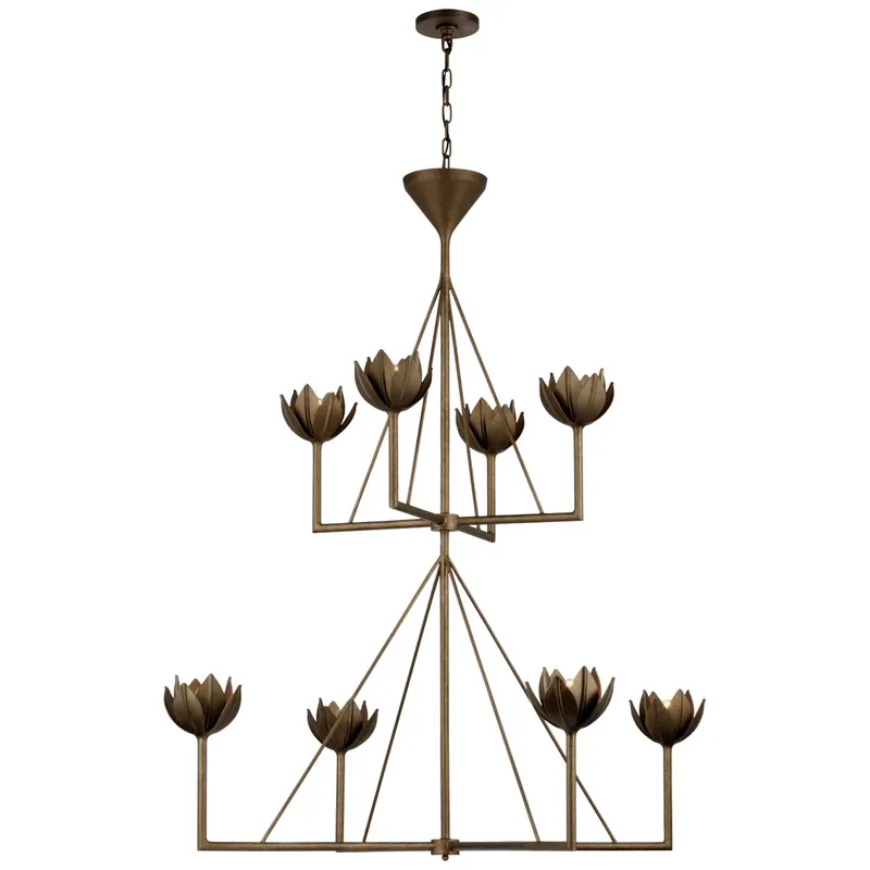 Julie Neill Alberto Large Two Tier Chandelier in Antique Bronze Leaf Ceiling Light W48" x H57.5"