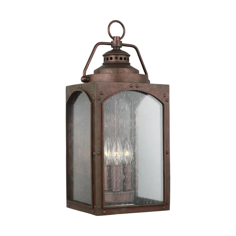 Randhurst Large Lantern Period Inspired Outdoor Fixture 8.875" Width 20.125" Height StoneStrong Rectangular Clear Seeded Shade in Copper Oxide