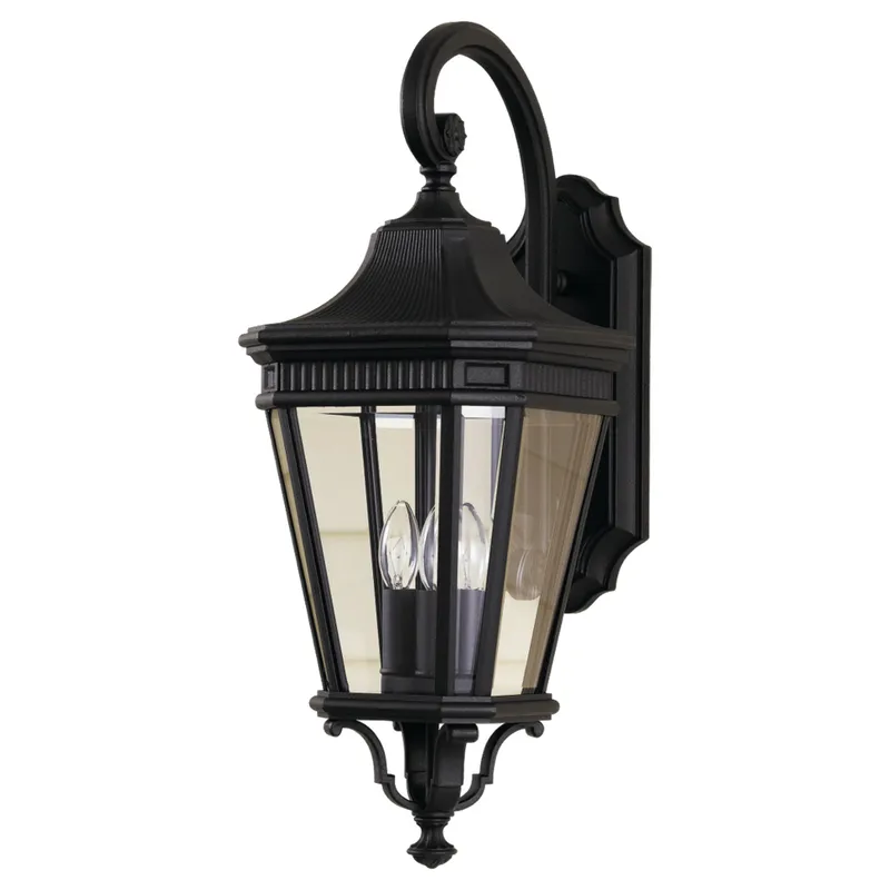 Cotswold Lane Medium Lantern Traditional Outdoor Fixture 9.5" Width 23.75" Height Aluminum Irregular Clear Beveled Shade in Black