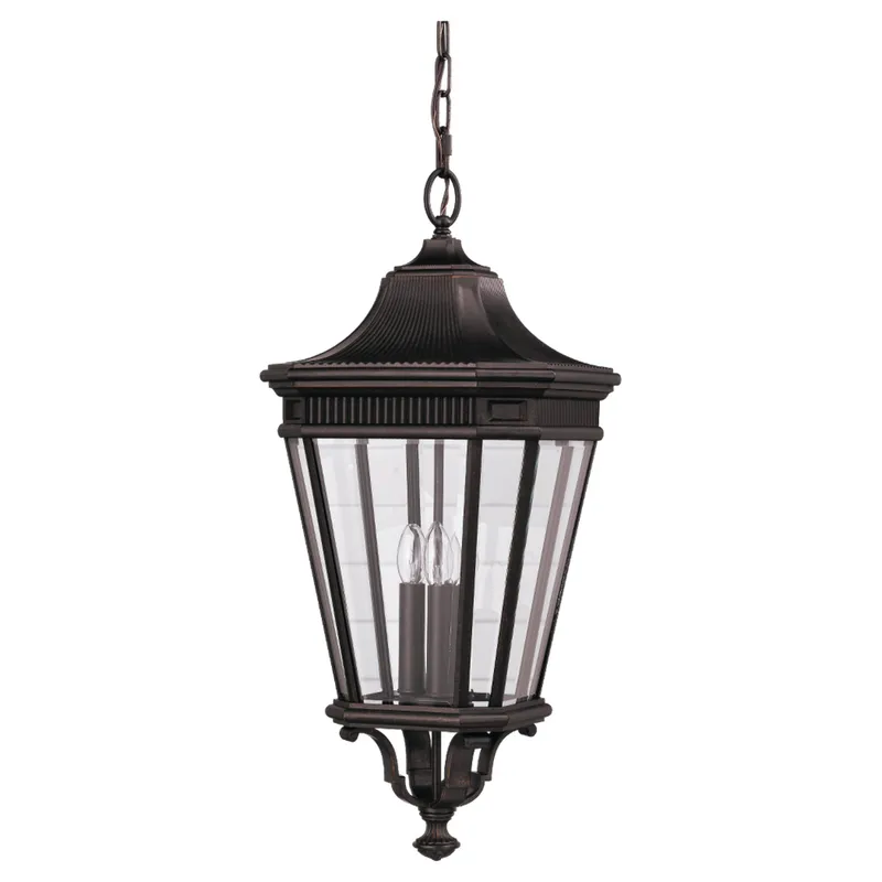 Cotswold Lane Medium Pendant Traditional Outdoor Fixture 12" Width 26.5" Height Aluminum Irregular Clear Beveled Shade in Grecian Bronze