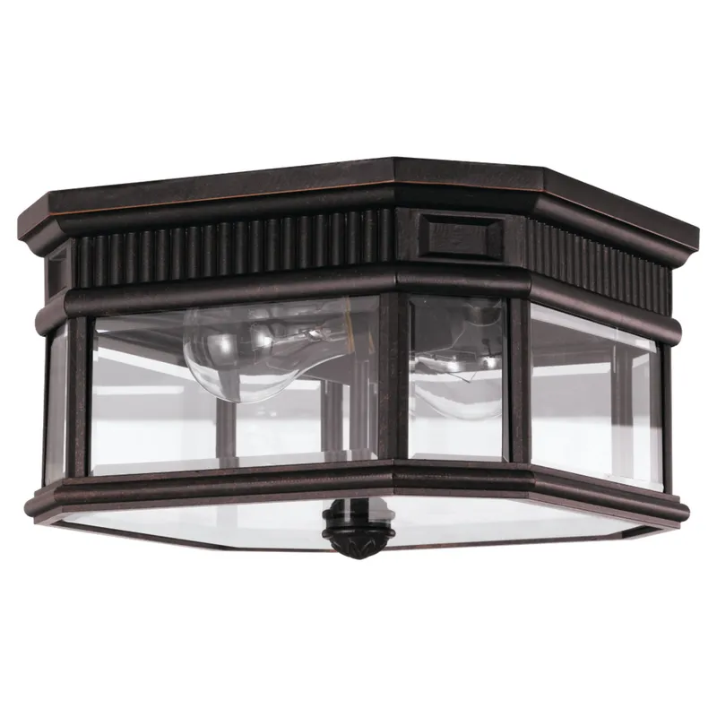 Cotswold Lane Flush Mount Traditional Outdoor Fixture 11.5" Width 6.625" Height Aluminum Rectangular Clear Beveled Shade in Grecian Bronze