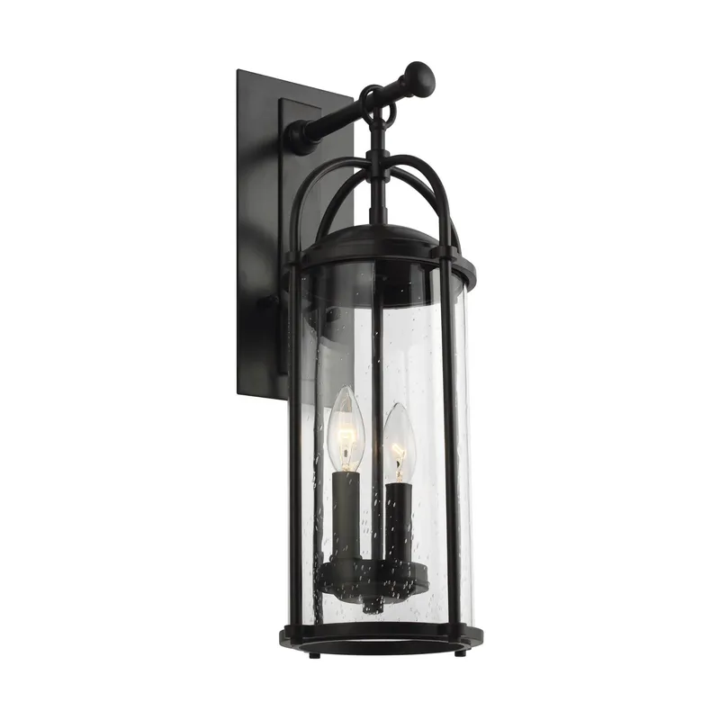 Dakota Medium Lantern Transitional Outdoor Fixture 7.625" Width 20.625" Height Aluminum Round Clear Seeded Shade in Espresso