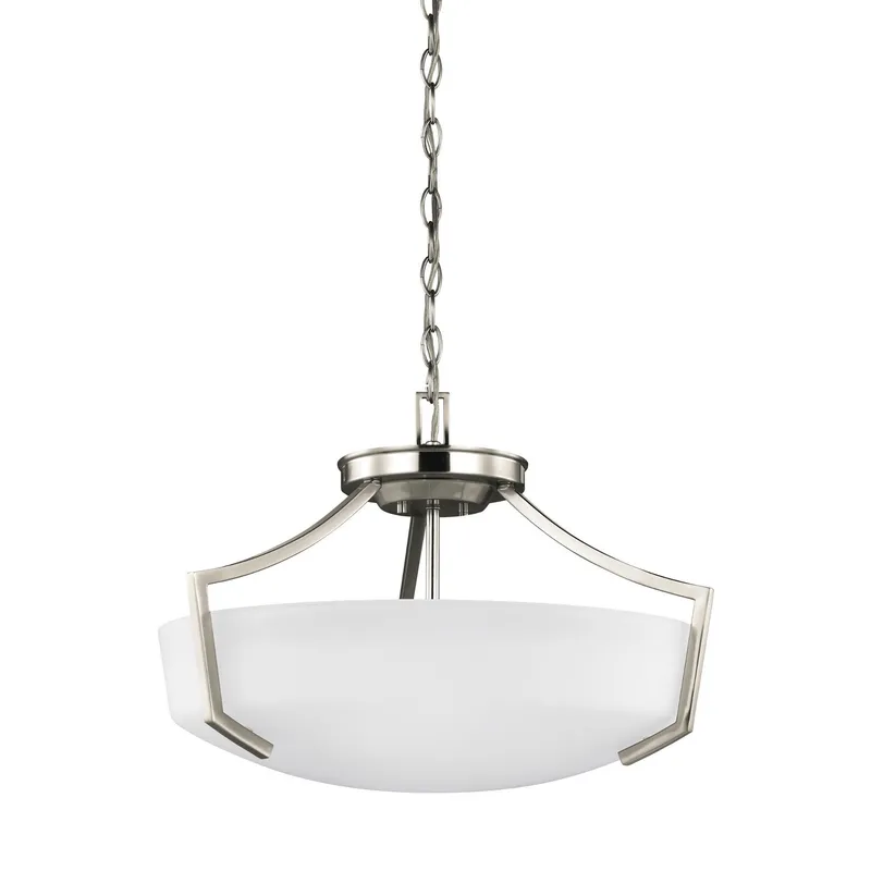 Hanford Three Light Ceiling Convertible Pendant LED Transitional Fixture 14.25" Height Steel Round Satin Etched Shade in Brushed Nickel