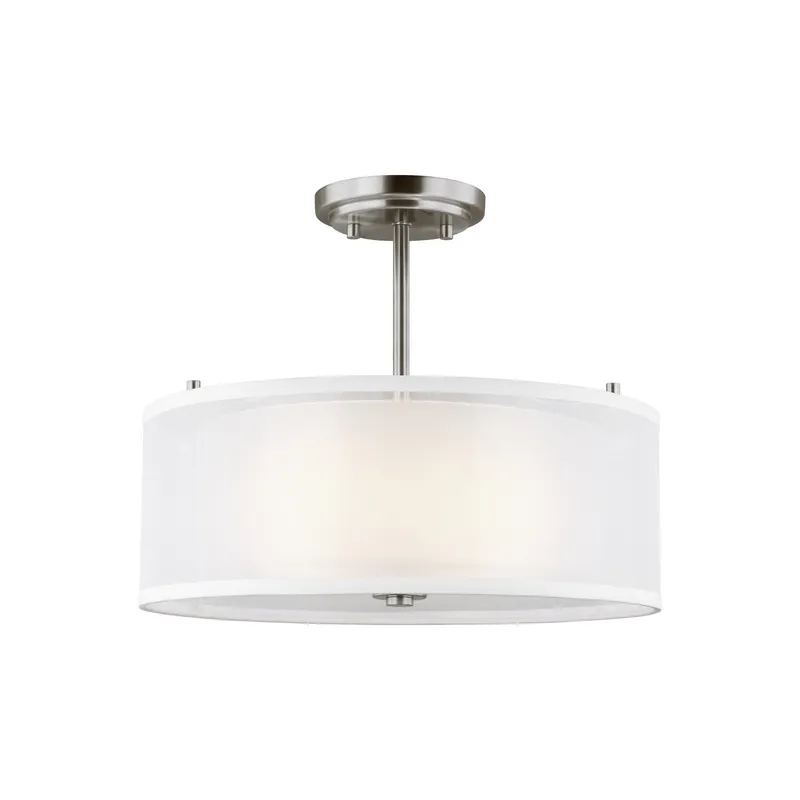 Elmwood Park Two Light Semi-Flush Mount Traditional Ceiling Fixture 11" Height Steel Round Satin Etched Shade in Brushed Nickel