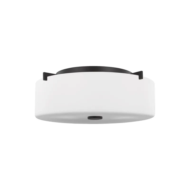 Sunset Drive Small Two Light Flush Mount Modern Ceiling Fixture 4.75" Height Steel Round White Opal Etched Shade in Oil Rubbed Bronze