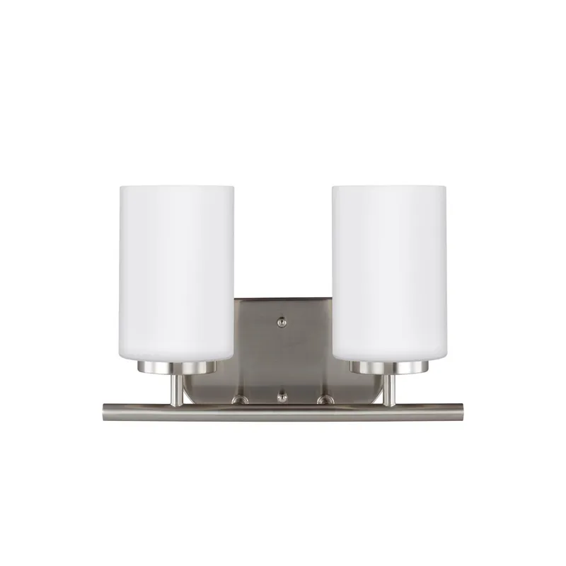 Oslo Two Light Wall / Bath LED Contemporary Fixture 12.5" Width 8.5" Height Steel Round Cased Opal Etched Shade in Brushed Nickel
