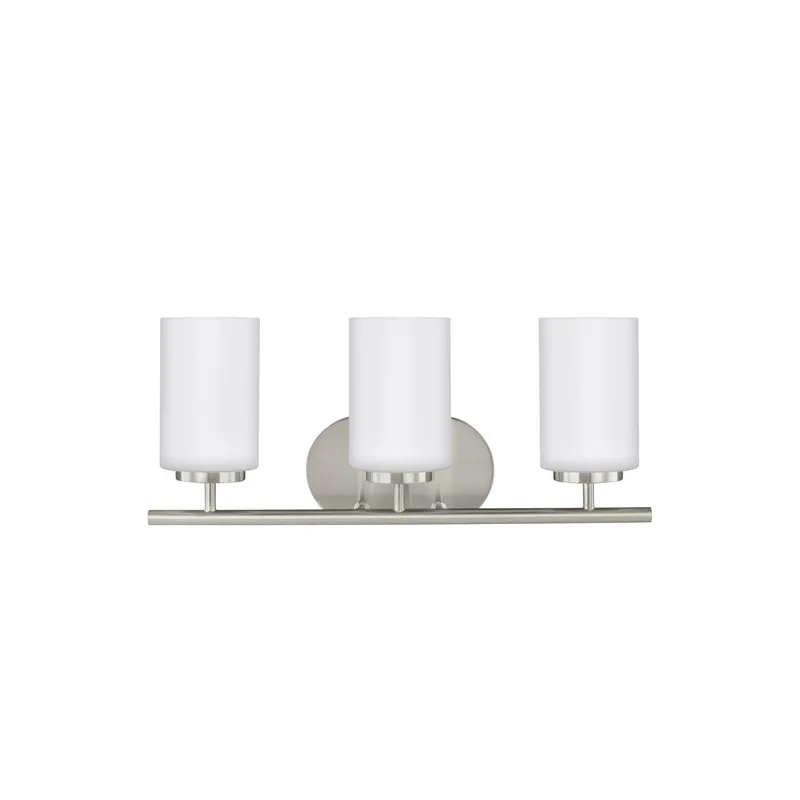 Oslo Three Light Wall / Bath Contemporary Fixture 20" Width 8.5" Height Steel Round Cased Opal Etched Shade in Brushed Nickel